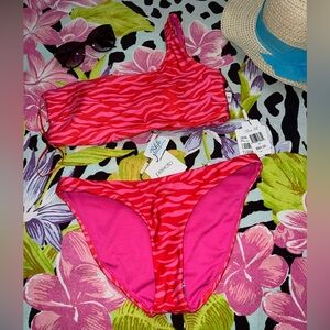 NWT Peixoto 2 Piece Bella Bikini Full Bottom Theo Bikini Top Coral And Pink